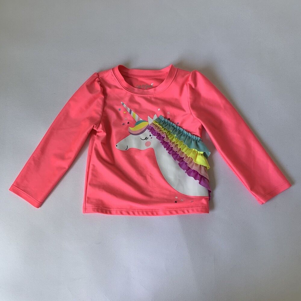 Cat & Jack Rashguard Swim Shirt Toddler Girl 2T Pink Unicorn Long Sleeve Beach